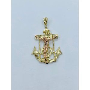 14k Solid Gold Anchor Cross Pendant